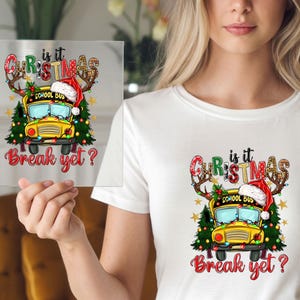 Christmas Break School Bus DTF Transfer, Holiday Lights Design