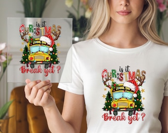 Christmas Break School Bus DTF Transfer, Holiday Lights Design