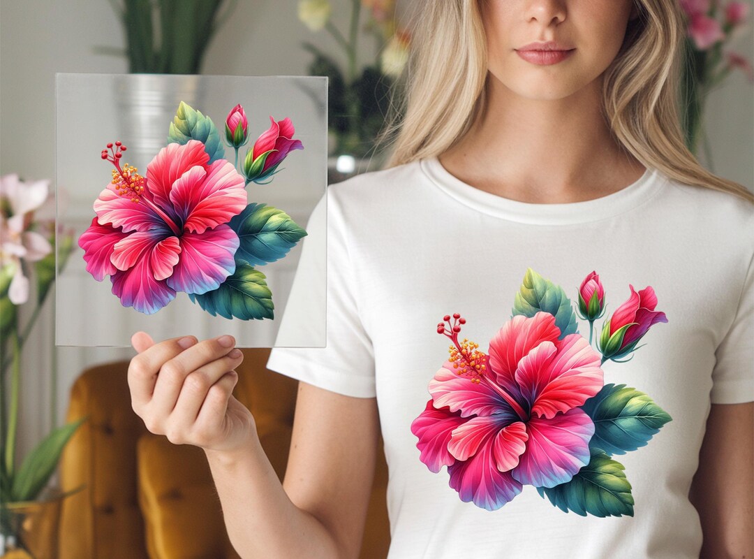 Transferprint Pink Hibiscus DTF Transfer: Tropical Flower, Coastal Summer Print - Etsy