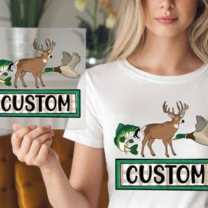Custom Hunting DTF Transfer: Deer, Duck, Fish Design - Ready to Press