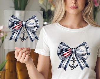 Patriotic Nautical Bow DTF Transfer: Fourth July Maritime Ribbon US Coast Guard Apparel