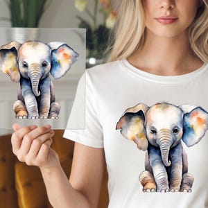 Watercolor Elephant DTF Transfer: Safari Jungle Shirt Print
