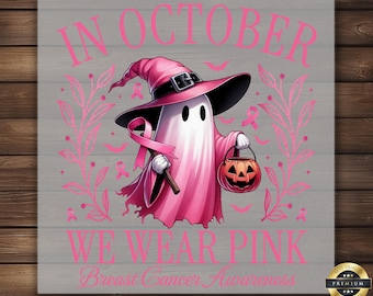 Pink Ghost Breast Cancer Awareness DTF Transfer - Retro Halloween Iron-On