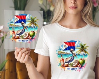 Sint Maarten DTF Transfer: Tropical Beach Coastal Travel Souvenir Design