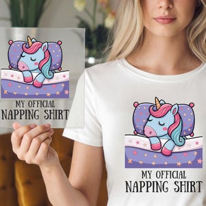 Napping Unicorn DTF Transfer, Magical Cartoon Print, Ready to Press, DIY Cute Shirt, Adorable Fantasy Art