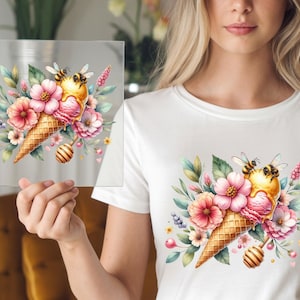 Detailed Bee DTF Transfer, Large Bumblebee with Wildflowers, Ready to Press DIY Iron-On for Floral Fashion or Gifts
