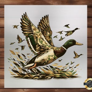 Camo Duck Hunting DTF Transfer, Stealth Mode Waterfowl Design, Perfect for Outdoor Enthusiasts, Ready-to-Press for Custom Hunting Apparel