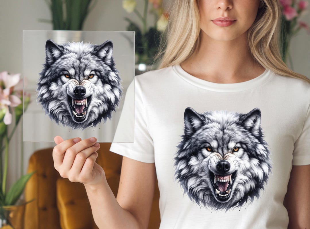 Fierce Wolf DTF Transfer: Grayscale Animal Art, Ready to Press - Etsy