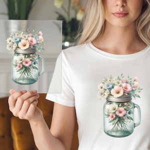 Pastel Flower Jar DTF Transfer: Farmhouse Floral Iron-On