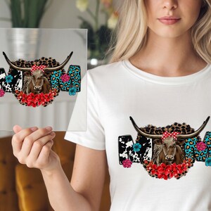 Floral Highland Cow Mama Print DTF Transfer: Western Shirt DIY