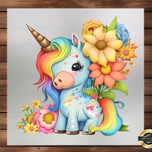 Cute Floral Unicorn DTF Transfer, Enchanting Design for Children&#39;s Apparel & Accessories, Perfect for Adding Magic to Every Day, Unique DIY