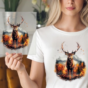 Bright Forest Deer DTF Transfer, Illuminated Antlers and Scenic Nature View, Ready To Press for Outdoor Wildlife Shirt Projects