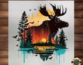 Sunset Moose DTF Transfer: Wilderness Design, Easy Application