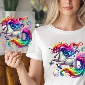 Rainbow Unicorn DTF Transfer, Bold Fantasy Design, Ready to Press Iron-On for Apparel and Creative DIY Projects