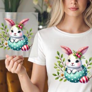 Easter Bunny DTF Transfer, Adorable Rabbit in Egg, Ready to Press, DIY Easter Decoration, Easy to Apply Festive Spring Art