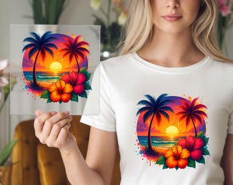 Tropical Sunset Hibiscus DTF Transfer: Summer Paradise Apparel Graphic