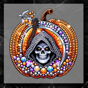 Sparkling Grim Reaper Pumpkin DTF Transfer: Halloween Iron-On
