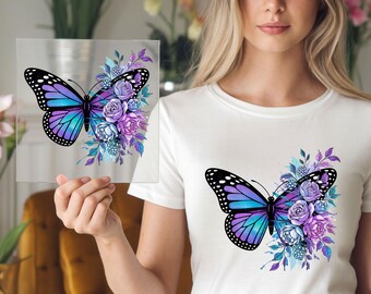 Butterfly Floral DTF Transfer: Elegant Rose Wing Nature Apparel Graphic