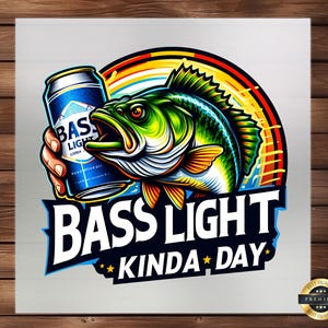 Beer and Fishing DTF Transfer, Funny Bass Fishing Design, Ready Press, Iron on Decal, Custom Tee, DIY Craft, Durable Print, Easy Application