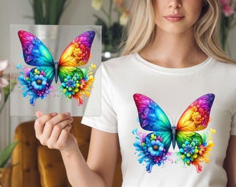 Rainbow Floral Butterfly DTF Transfer: Vibrant Petal Flower Botanical Wing Apparel
