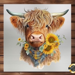 Highland Cow DTF Transfer: Rustic Farmhouse Style, Ready-to-Press