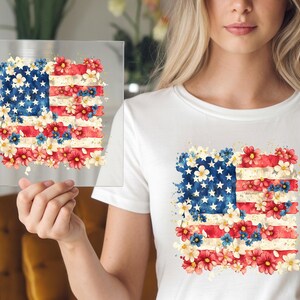 Floral USA Flag DTF Transfer: Patriotic 4th of July Shirt Design