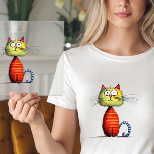 Vibrant Cat DTF Transfer, Playful Artistic Print, Ready to Press, DIY Unique Shirt, Whimsical Kitty Art