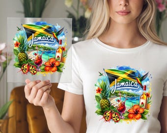 Jamaica DTF Transfer: Caribbean Beach Vacation Hibiscus Flower Design