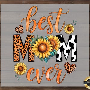 Sunflower Mom DTF Transfer: Leopard Cow Print, Western Design