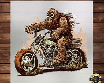Bigfoot Motorcycle DTF Transfer: Whimsical Adventurous Design