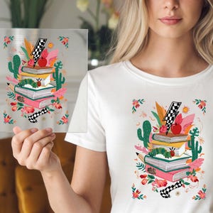 Back To School Book Stack DTF Transfer: Caterpillar Teacher Design