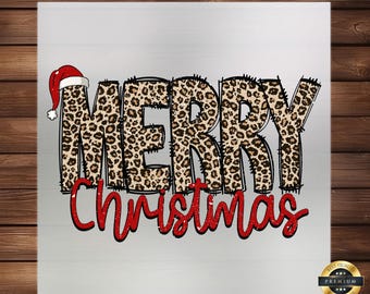 Leopard Print Merry Christmas Santa Hat DTF Transfer, Holiday Apparel