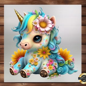 Cute Floral Unicorn DTF Transfer, Whimsical Design for Kids&#39; Apparel & Accessories, Perfect for Adding Magic to Every Day, Unicorn DTF Kids