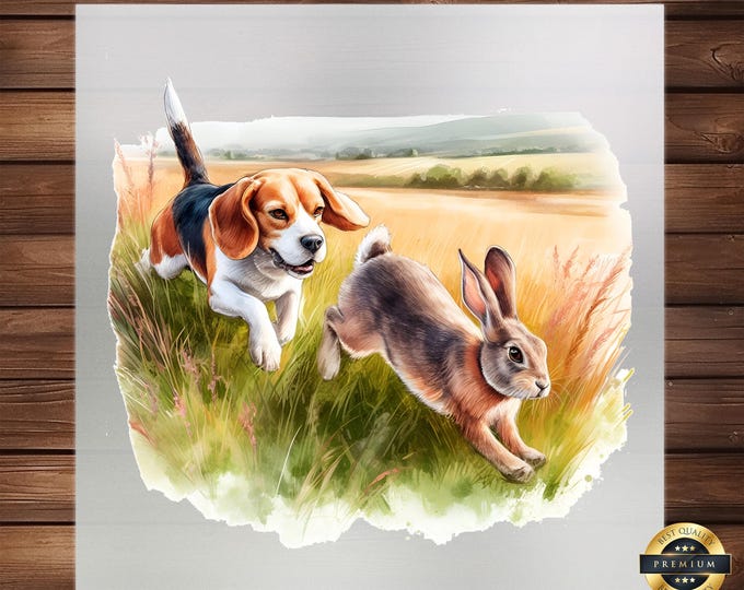 Beagle and Hare Rabbit Hunting DTF Transfer, Classic Design for Hunting ...