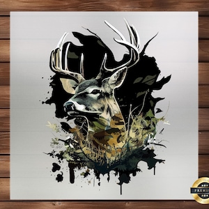 Hunting Deer DTF Transfer, Dynamic Graphic for Outdoor Enthusiasts, Perfect for Custom Apparel & Hunting Adventures, Ready-to-Press