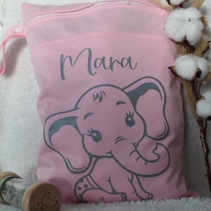 personalisierbare Wetbag mit verschiedene Tiermotiven,Wetbag mit Namen,Elefantenmotiv,Zebramotiv,Tiergruppe
