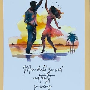 Cartão postal “Você pensa muito e dança pouco” – cartão romântico com motivo de aquarela