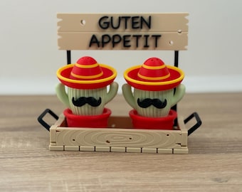 Lustiges Salz & Pfefferstreuer Set „Guten Appetit“ – Kaktus Mexikaner Design – Handgemachtes 3D Druck Geschenk – Originelle Tischdeko