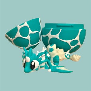 3D Printed Shell Dragon in an Egg – Articulated Fidget Toy – Turquoise Nautical Decor – Articulated Dragon Ocean Edition – Gift for Fantasy Fans