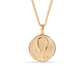 14K Gold Leo Zodiac Medallion Pendant - Vintage Style