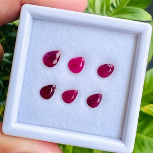 Natural Ruby Pear Faceted 6 piece Loose stone 7x5TO8x6MM size good color Ruby 5.90 Carats Ruby  lot Certified gem stone good for jewelry