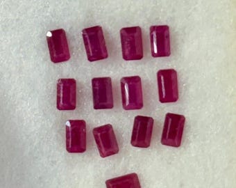Rubino naturale 13 pezzi Pietra sciolta 5x3x2 MM 4,65 carati Taglio smeraldo forma lotto Rubino Pietra preziosa certificata per la creazione di gioielli Rubino rosso di buon colore