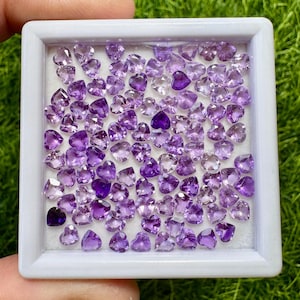 Natural Amethyst Heart Shape lot Faceted AAA Quality - loose amethyst from Brazil good color 18.40 Carats 4x4MM stone Purple 103 pieces