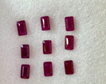 Rubino naturale 9 pezzi Pietra sciolta 5x3x2,5 MM 3,60 carati Taglio smeraldo forma lotto Rubino Pietra preziosa certificata per la creazione di gioielli Rubino rosso di buon colore