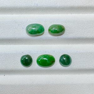 Natural Myanmar Jade Loose Gem Good quality , color,7.45Carats 5 piece for gift, ring, Green color Oval,Round shape 9x6-6x6 MM Burma Jade