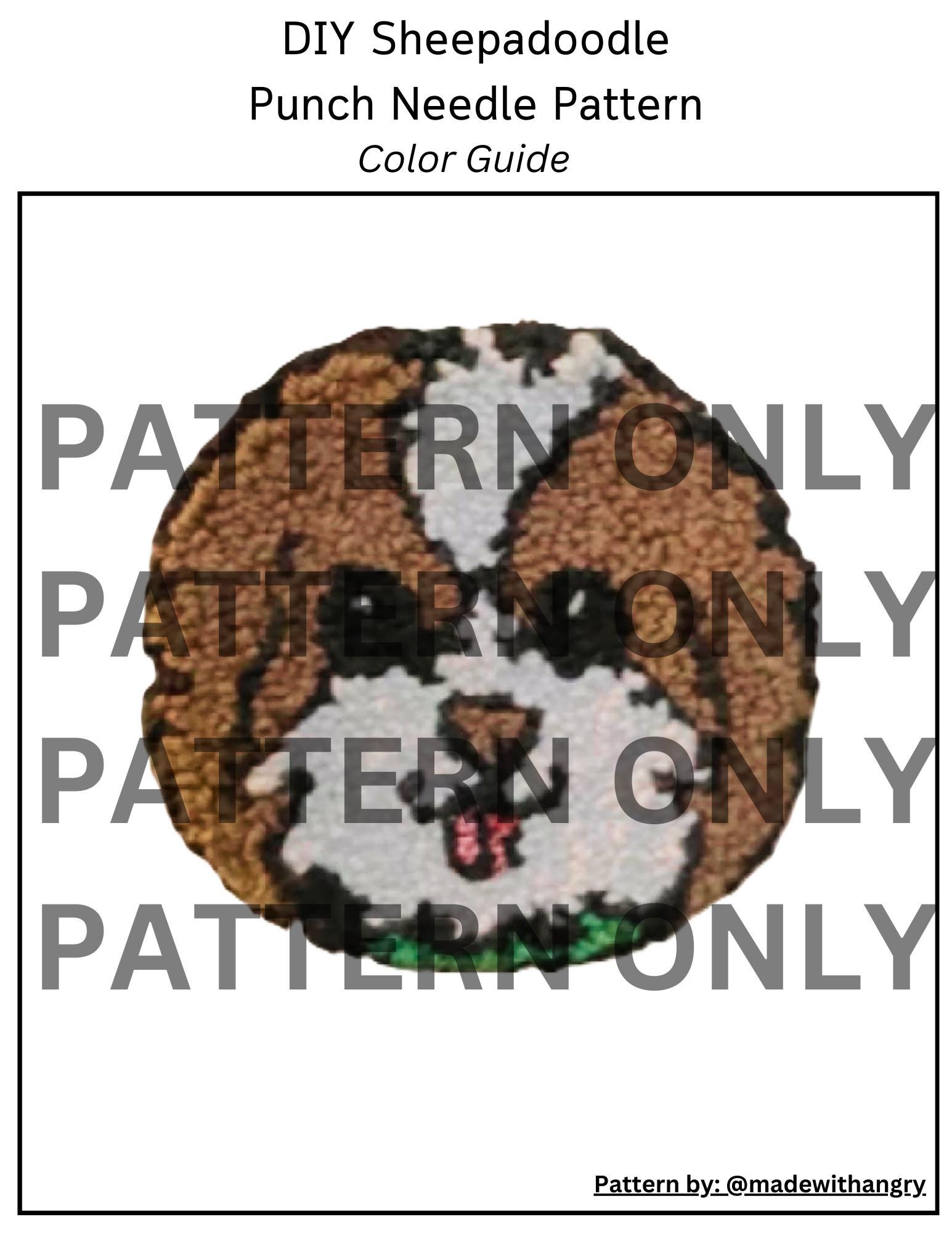 Cute DIY Sheepadoodle Dog Puppy Punch Needle Pattern Template PDF ...