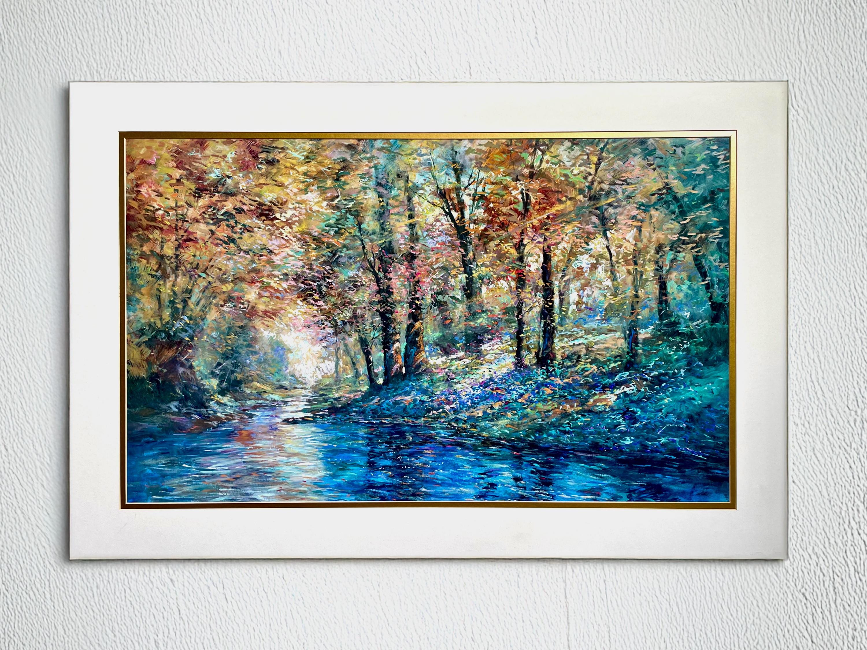 Michael Schofield "Summer Palette", Woodland River Landscape, Matted Wall Art Print, Impressionist Style
