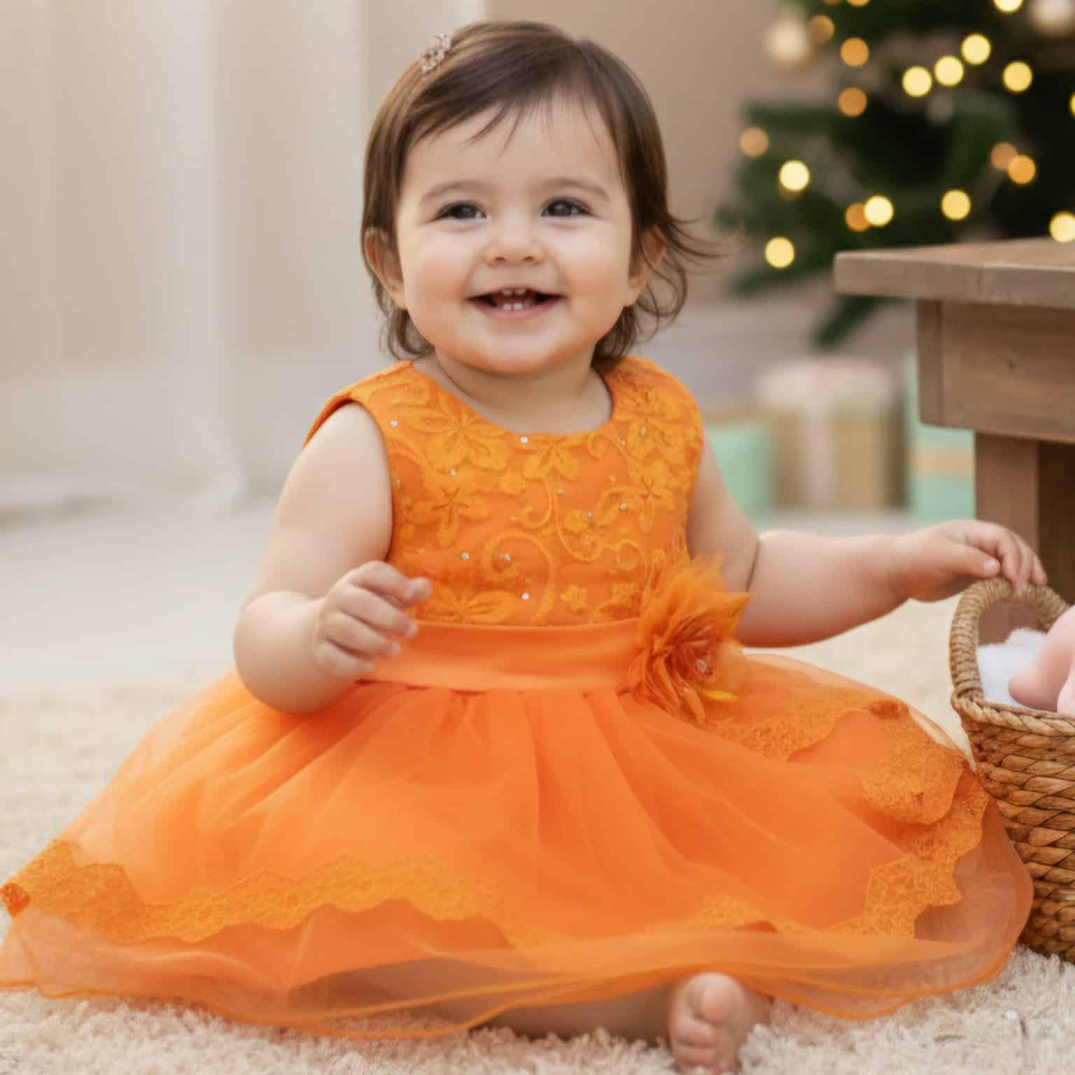 white christmas dresses Bluebell Strapless 3D Midi Dress in Orange main image 1