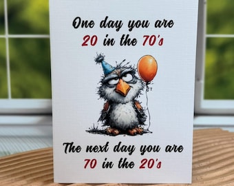 Funny 70th Birthday Card: 70's vs 20's, Linen Cardstock "Old School Sass"   (110)