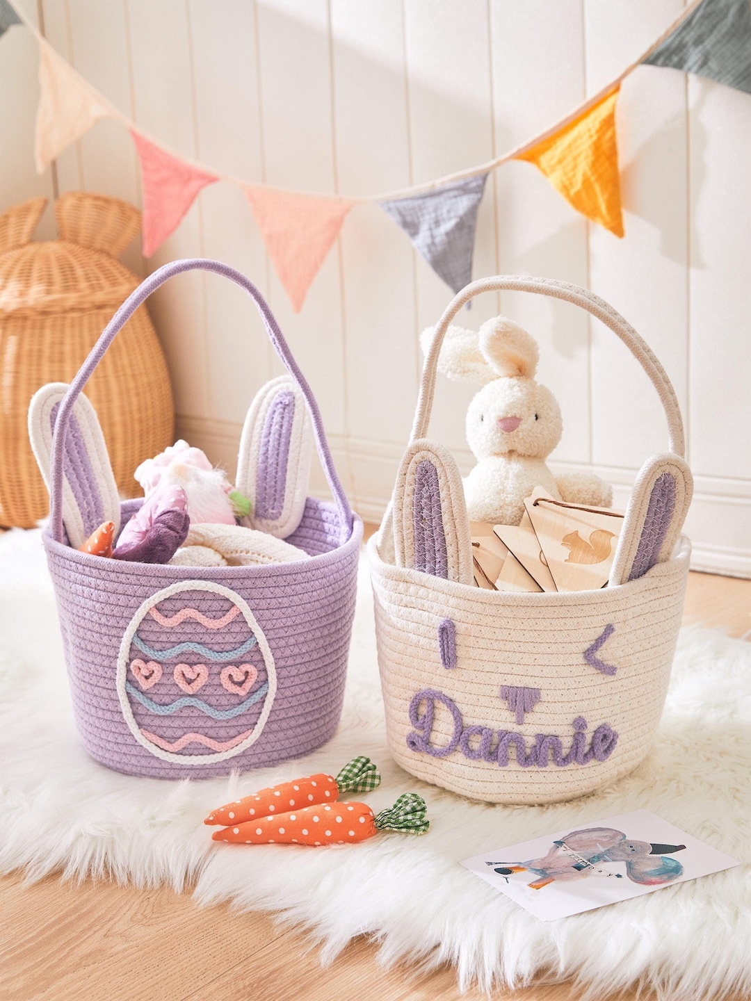Dog Toy Storage Personalized Baby Name Basket With Handles,Custom